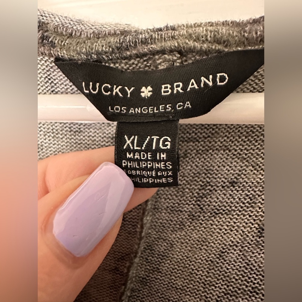 Lucky Brand Open Front Hooded Cardigan Grey Green Leopard print sweater - Picture 5 of 7